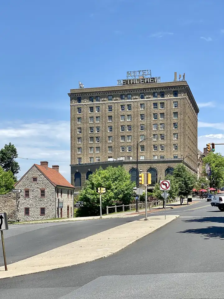 Facade of the Historic Hotel Bethlehem on Main Street in Bethlehem, Pennsylvania
